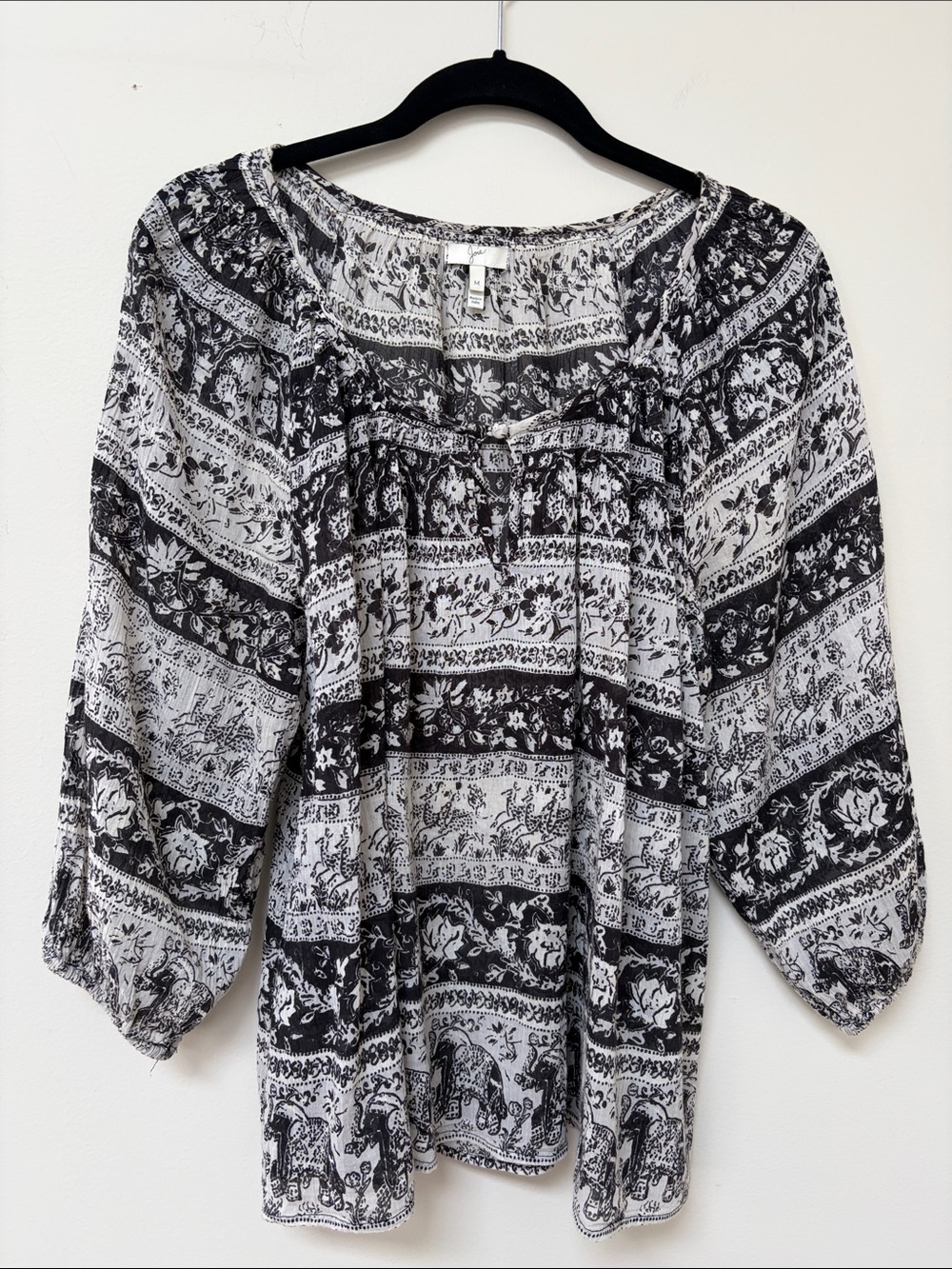 Joie Black & White Printed 100% Cotton Blouse, Size M